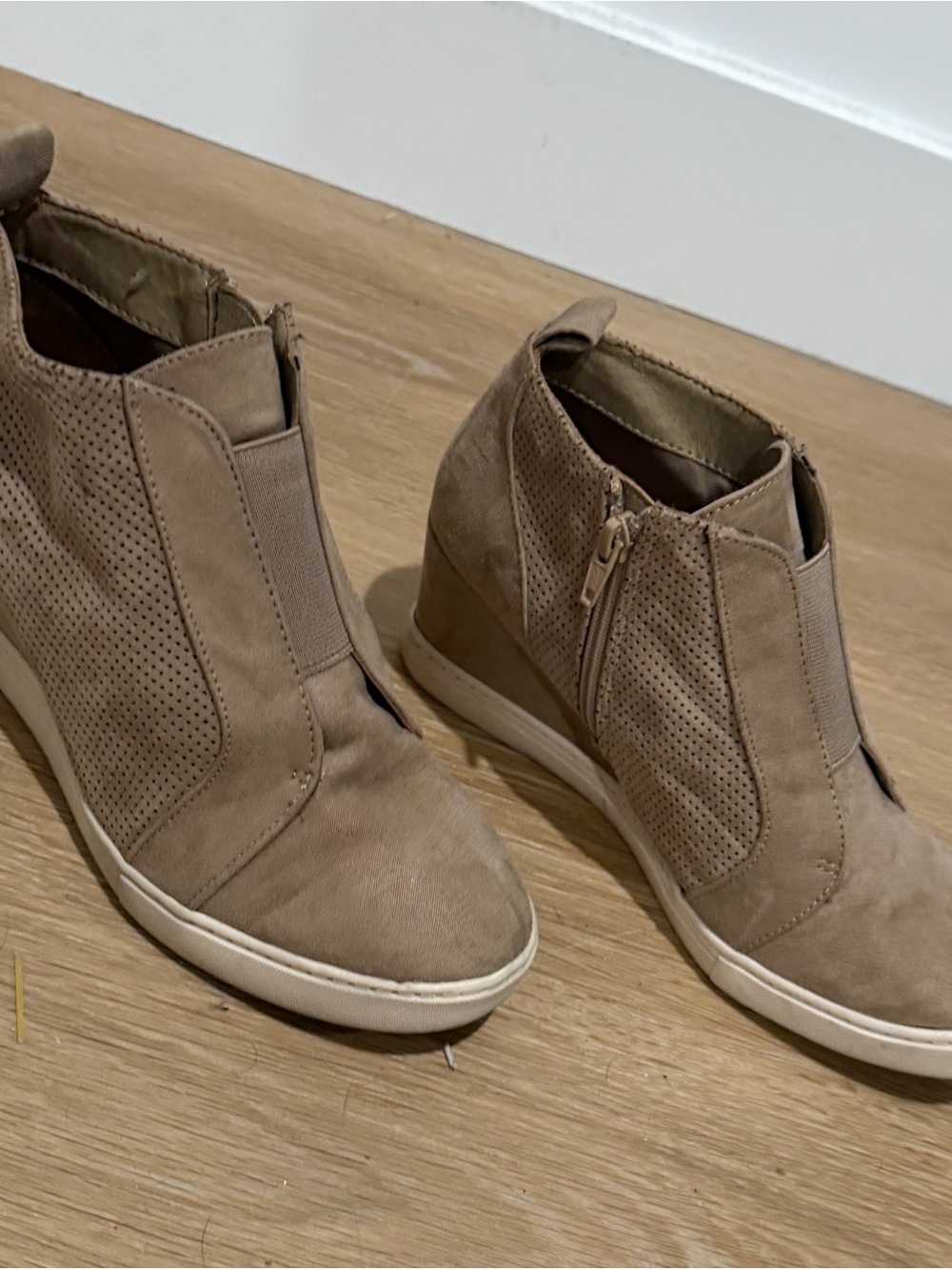 a new day Tan Wedge Sneaker Booties with Side Zipper